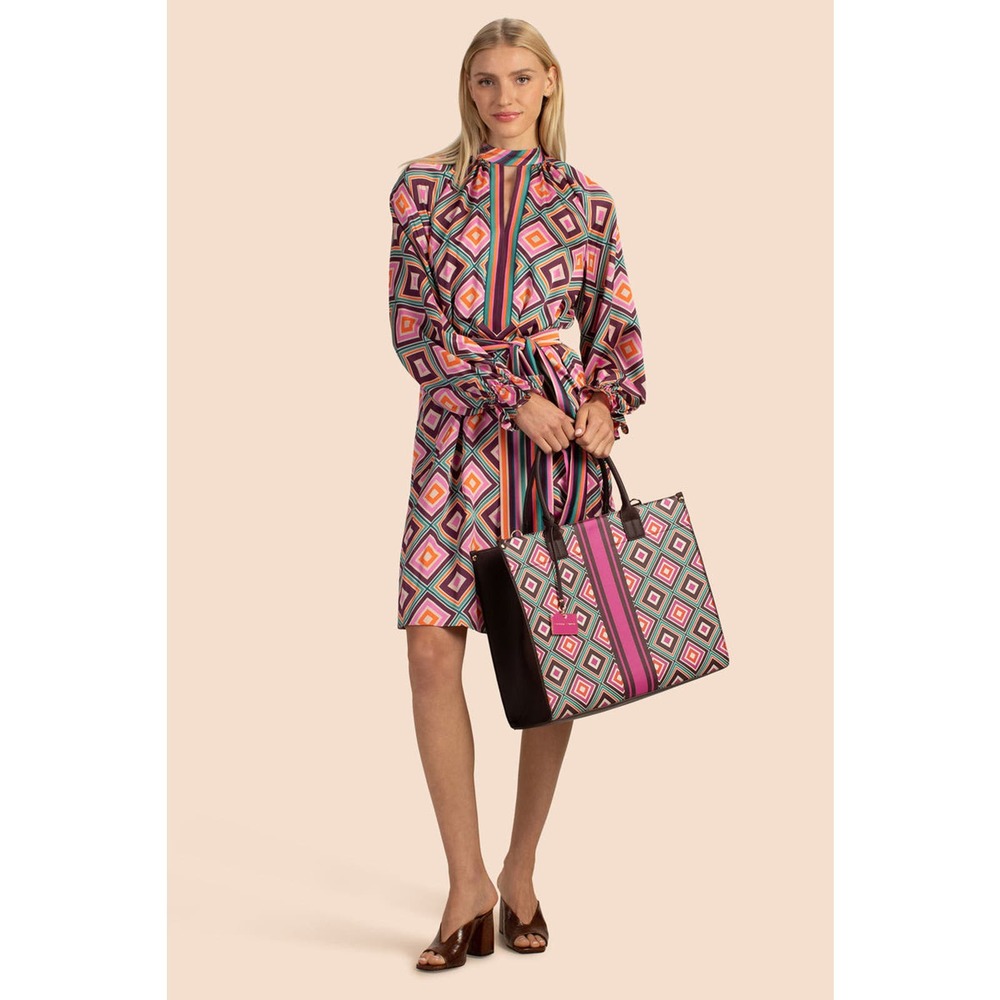 Trina Turk Sunburst Dress Dramatic Shirtdress Brookhaven Satin Georgette sz M - Picture 5 of 6